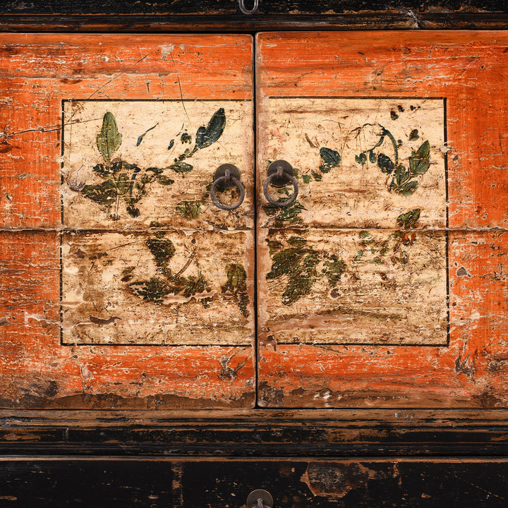 Doors Detail From Antique Painted Mongolian Sideboard Made Elm - Circa 90 Yrs Old | Indigo Antiques