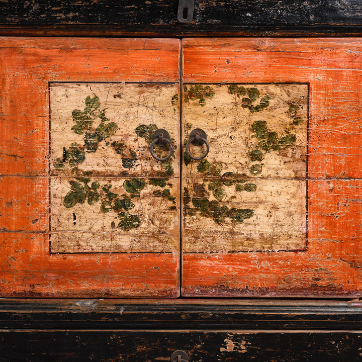 Doors Detail From Antique Painted Mongolian Sideboard Made Elm - Circa 90 Yrs Old | Indigo Antiques