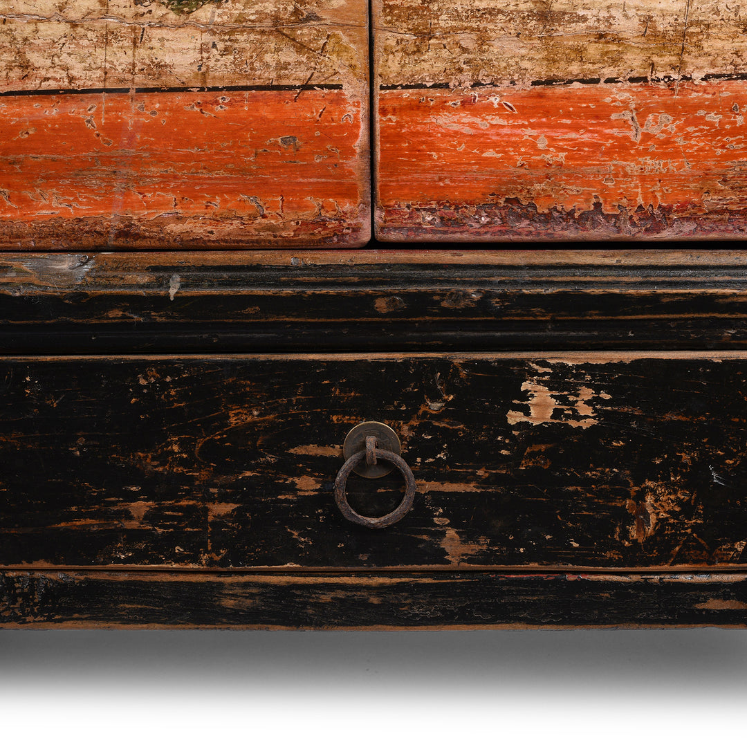 Drawer Detail From Antique Painted Mongolian Sideboard Made Elm - Circa 90 Yrs Old | Indigo Antiques