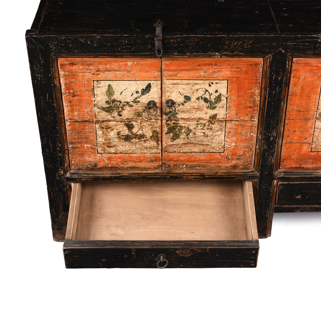 Drawer Detail From Antique Painted Mongolian Sideboard Made Elm - Circa 90 Yrs Old | Indigo Antiques