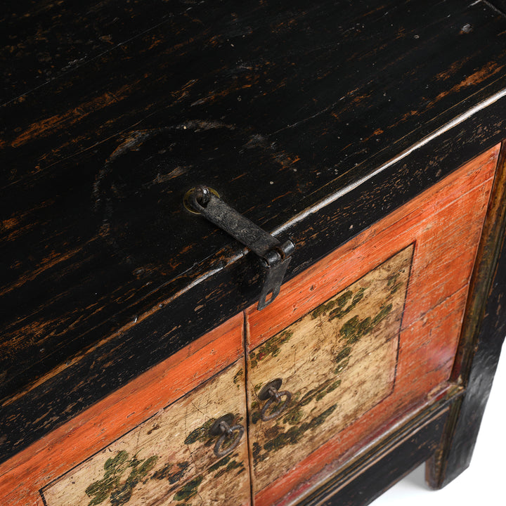 Detail From Antique Painted Mongolian Sideboard Made Elm - Circa 90 Yrs Old | Indigo Antiques