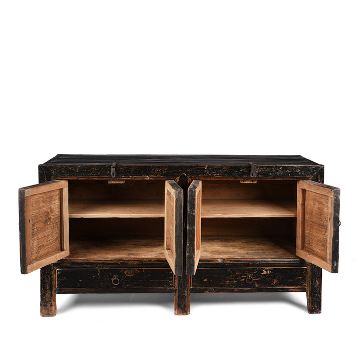 Open Doors Detail From Antique Painted Mongolian Sideboard Made Elm - Circa 90 Yrs Old | Indigo Antiques