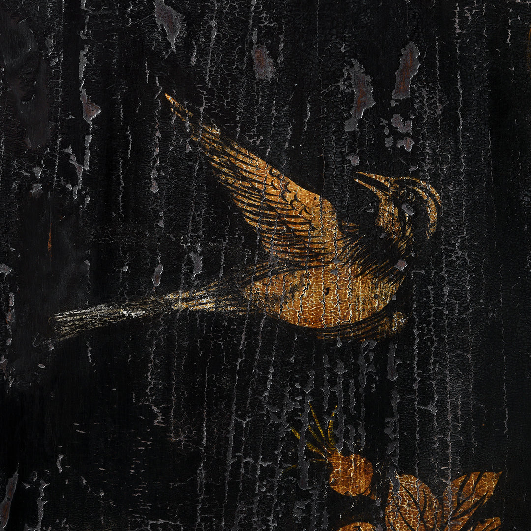 Bird Detail From Antique Chinese Black Lacquer Wedding Cabinet From Shanxi  -19th Century | Indigo Antiques