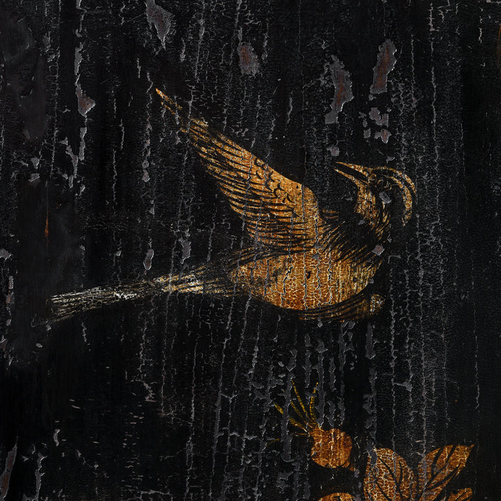 Bird Detail From Antique Chinese Black Lacquer Wedding Cabinet From Shanxi  -19th Century | Indigo Antiques