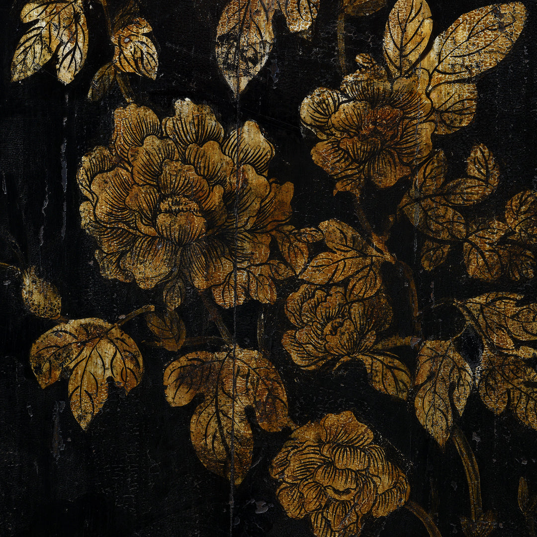 Flowers Detail From Antique Chinese Black Lacquer Wedding Cabinet From Shanxi  -19th Century | Indigo Antiques