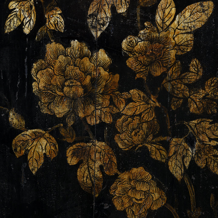 Flowers Detail From Antique Chinese Black Lacquer Wedding Cabinet From Shanxi  -19th Century | Indigo Antiques