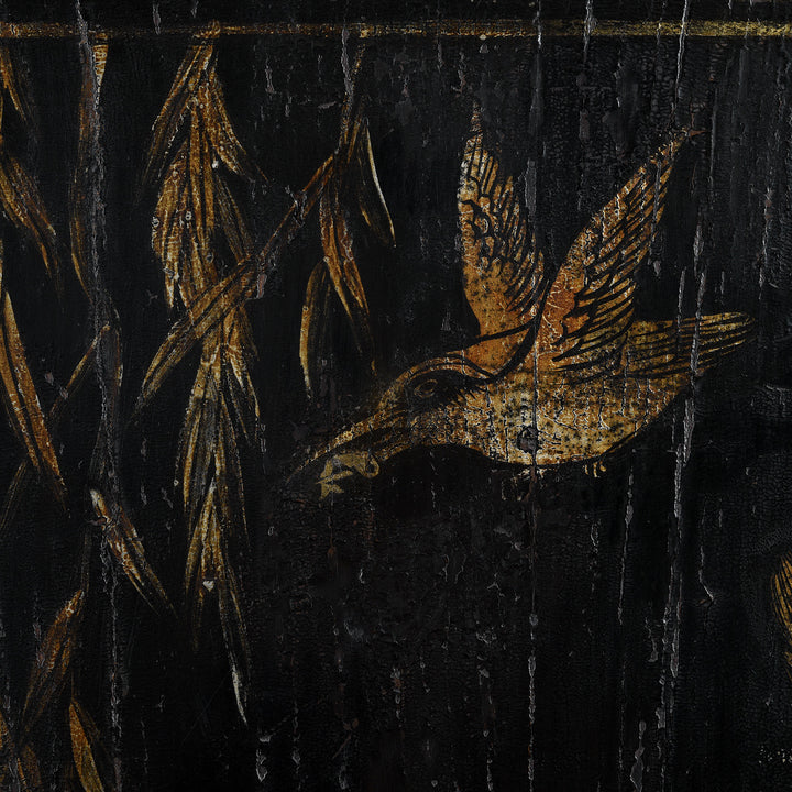 Kingfisher Detail From Antique Chinese Black Lacquer Wedding Cabinet From Shanxi  -19th Century | Indigo Antiques