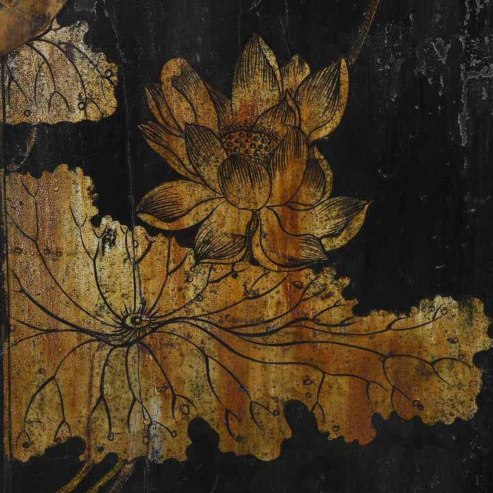 Flowers Detail From Antique Chinese Black Lacquer Wedding Cabinet From Shanxi  -19th Century | Indigo Antiques
