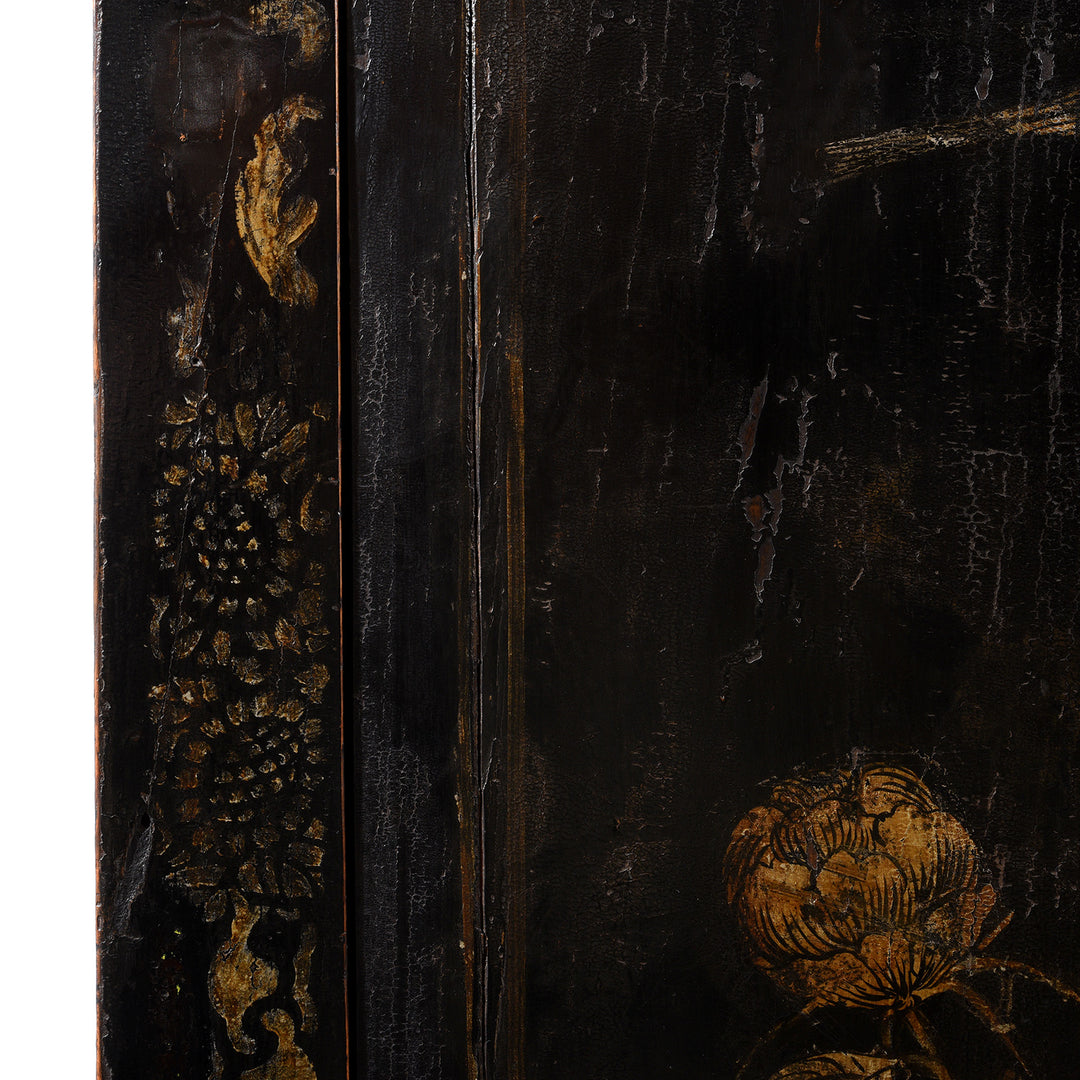 Detail From Antique Chinese Black Lacquer Wedding Cabinet From Shanxi  -19th Century | Indigo Antiques
