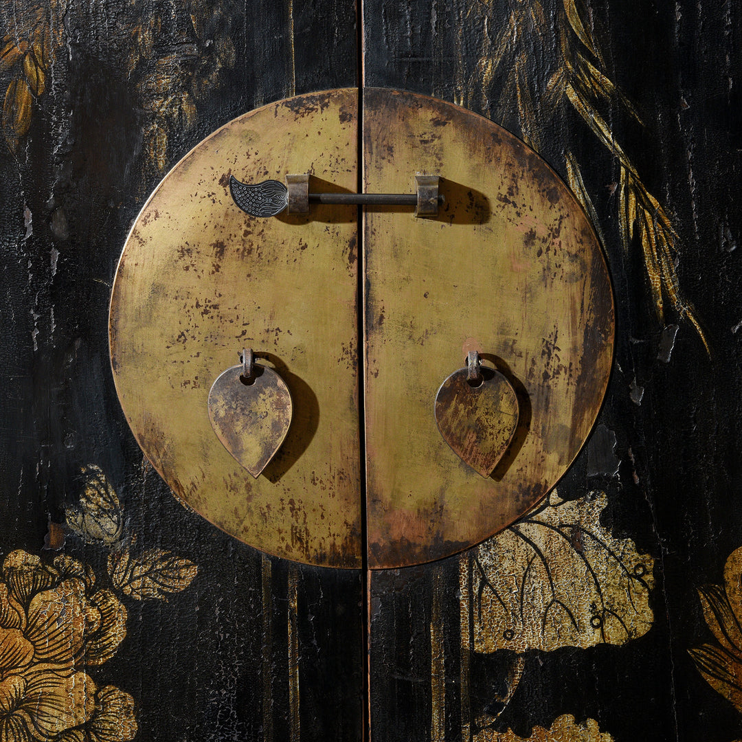 Locking Plate Detail From Antique Chinese Black Lacquer Wedding Cabinet From Shanxi  -19th Century | Indigo Antiques