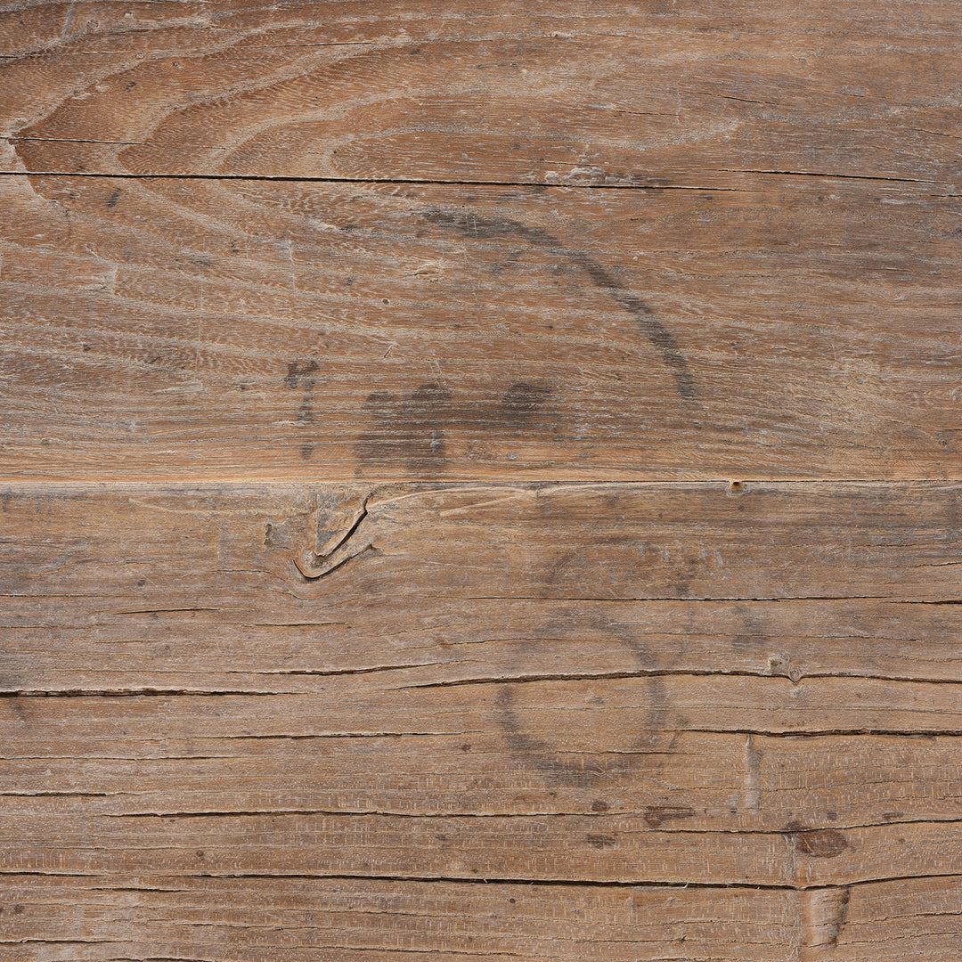 RIngmark Detail From Farmhouse Bleached Elm Console Table | Indigo Antiques
