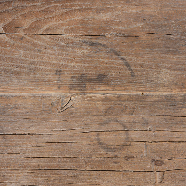 RIngmark Detail From Farmhouse Bleached Elm Console Table | Indigo Antiques