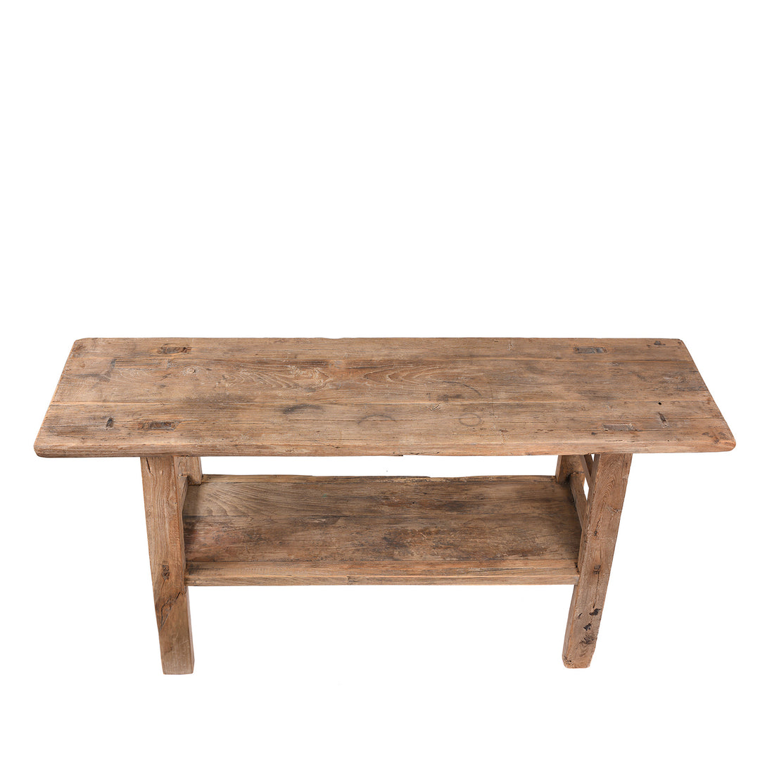 Top Down View Of Farmhouse Bleached Elm Console Table | Indigo Antiques