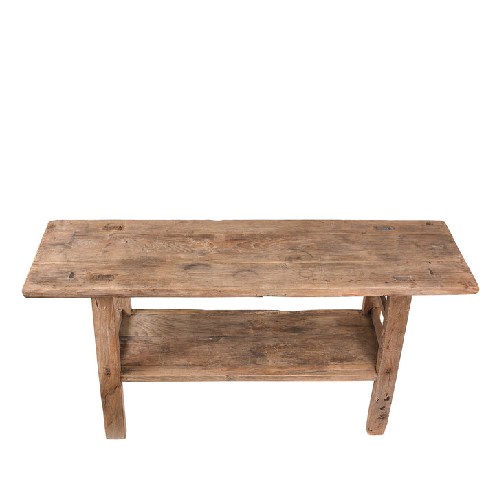 Top Down View Of Farmhouse Bleached Elm Console Table | Indigo Antiques