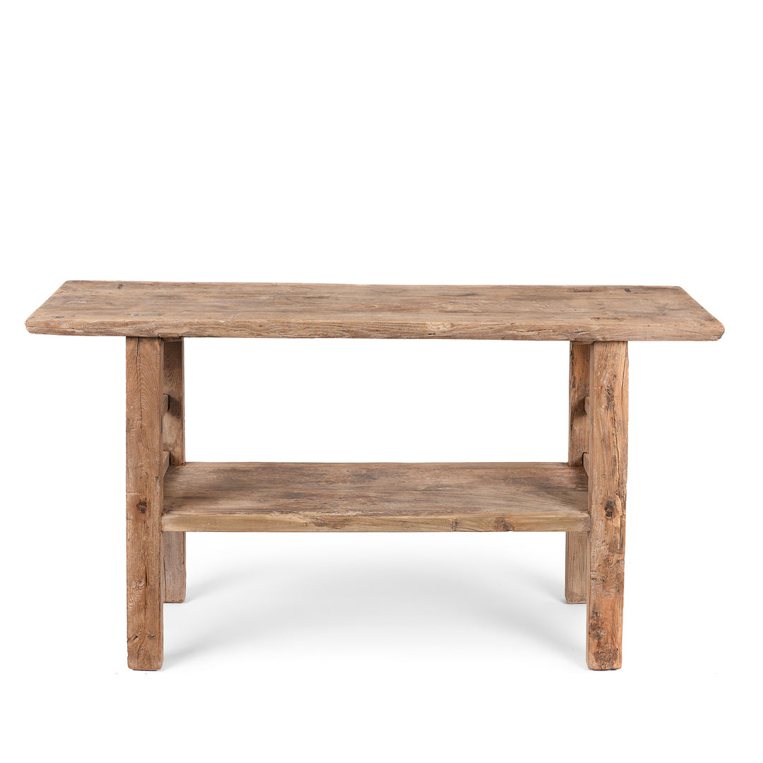 Back Of Farmhouse Bleached Elm Console Table | Indigo Antiques