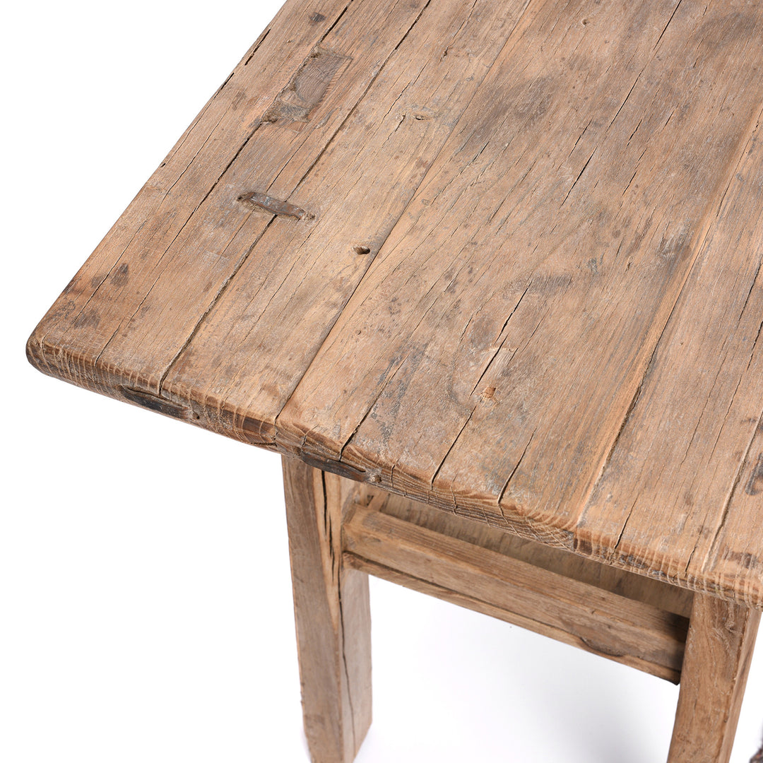 Corner Detail From Farmhouse Bleached Elm Console Table | Indigo Antiques
