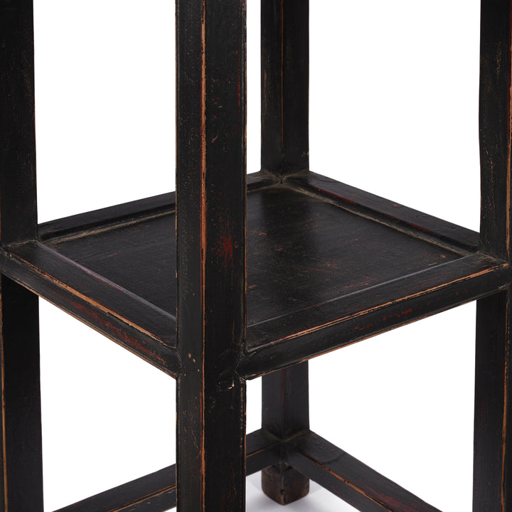 Shelf Detail From Antique Black Lacquer Elm Flower Stand with Drawer - Early 20th Century | Indigo Antiques