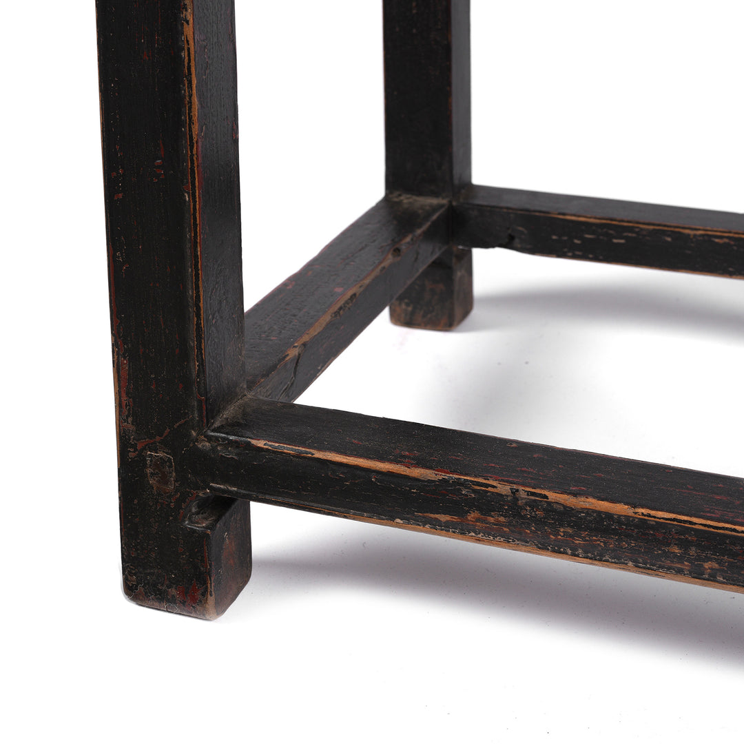 Leg Detail From Antique Black Lacquer Elm Flower Stand with Drawer - Early 20th Century | Indigo Antiques