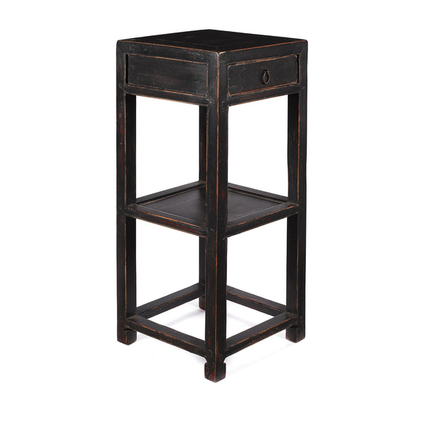 Black Lacquer Elm Flower Stand with Drawer - Ca 1940