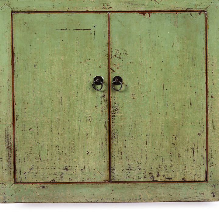 Doors Detail From Reproduction Green Lacquer 2 Door Sideboard - Hebei Style | Indigo Antiques
