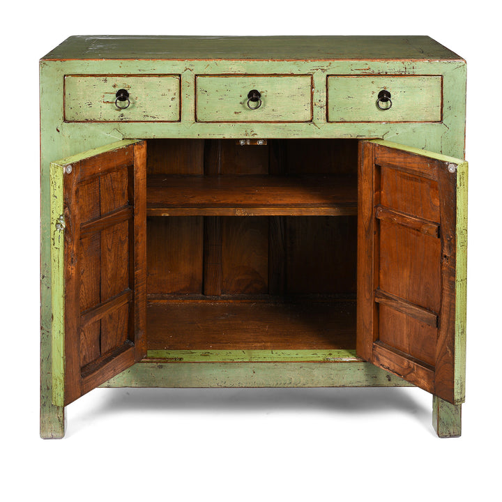 Open doors View Of Reproduction Green Lacquer 2 Door Sideboard - Hebei Style | Indigo Antiques