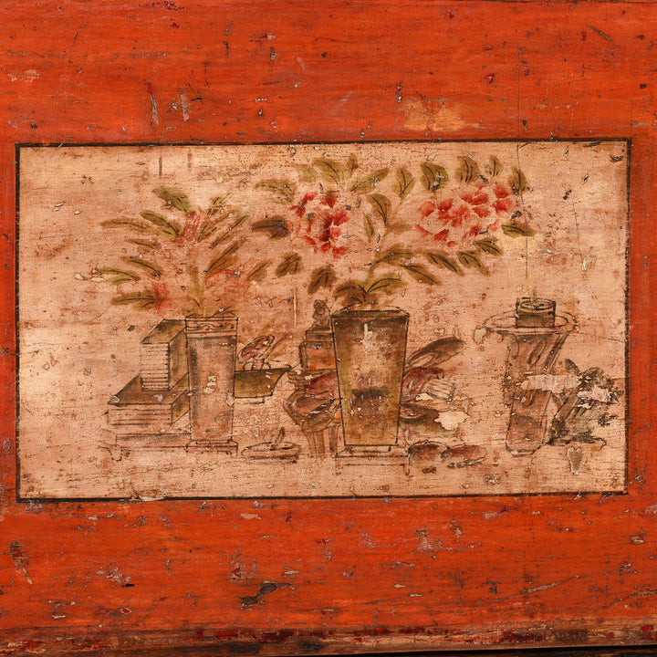 Paintwork Detail From Antique Painted Mongolian Side Cabinet - Late 19th Century | Indigo Antiques
