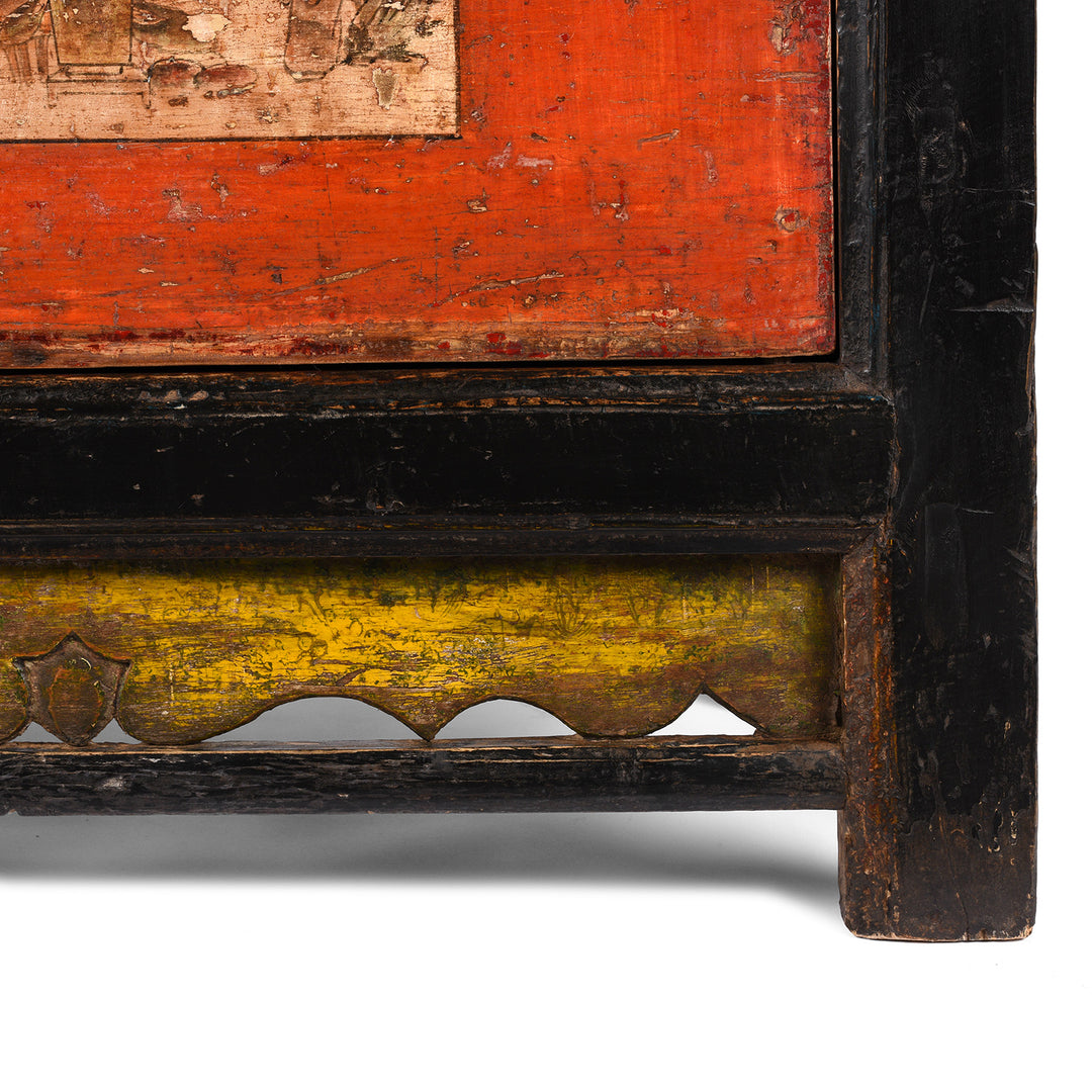 Leg Detail From Antique Painted Mongolian Side Cabinet - Late 19th Century | Indigo Antiques