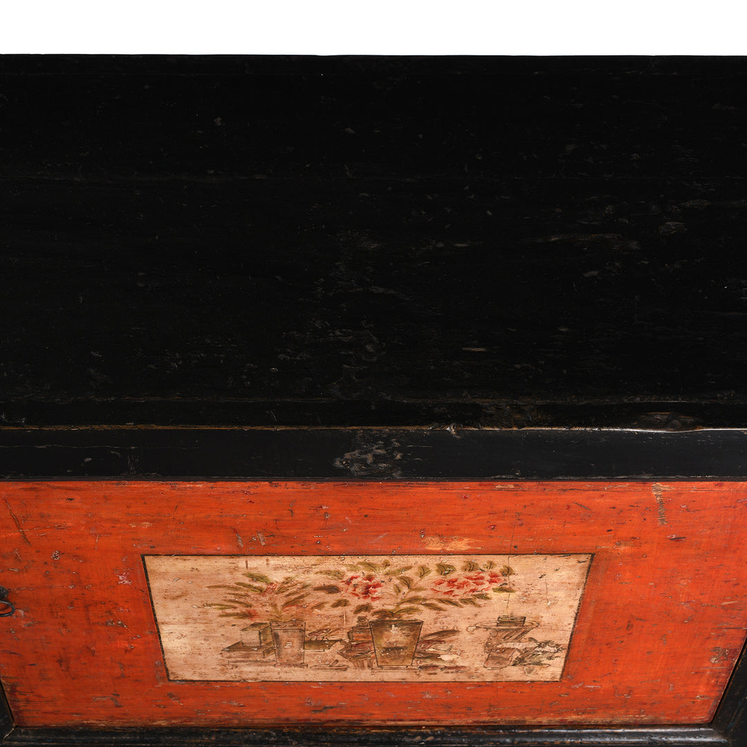 Top Down Detail From Antique Painted Mongolian Side Cabinet - Late 19th Century | Indigo Antiques