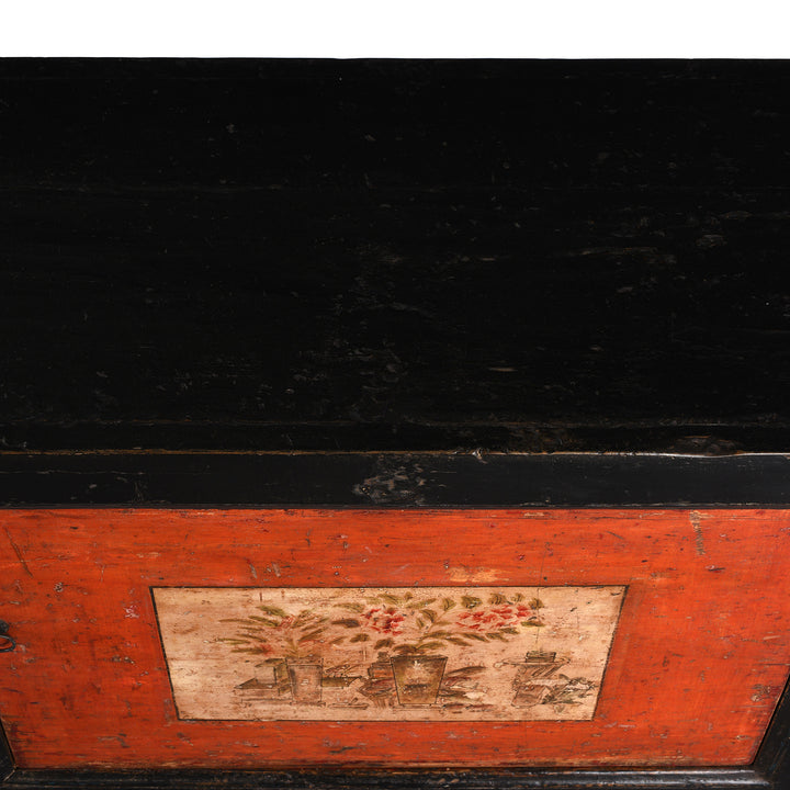 Top Down Detail From Antique Painted Mongolian Side Cabinet - Late 19th Century | Indigo Antiques
