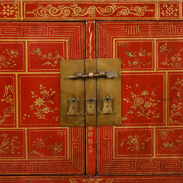 Red Lacquer Chinese Sideboard From Dongbei - Ca 1920