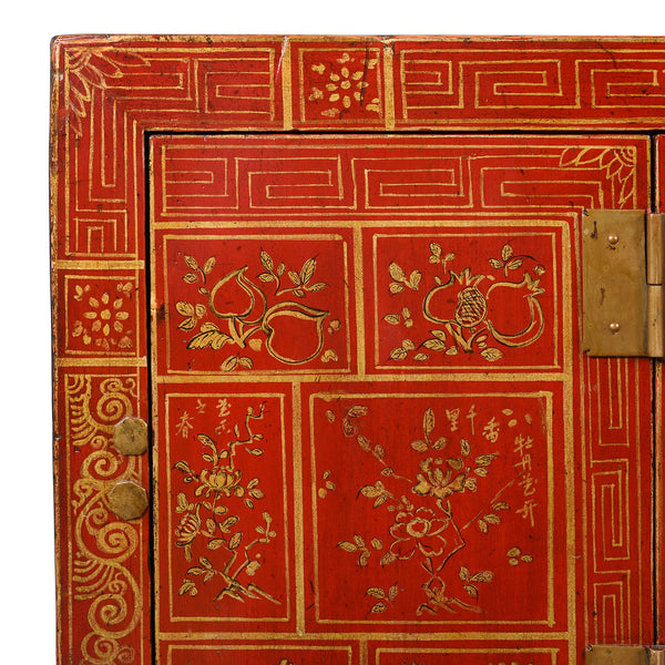 Red Lacquer Chinese Sideboard From Dongbei - Ca 1920