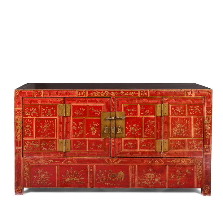 Antique Red Lacquer Chinese Dongbei Sideboard- Ca 1920