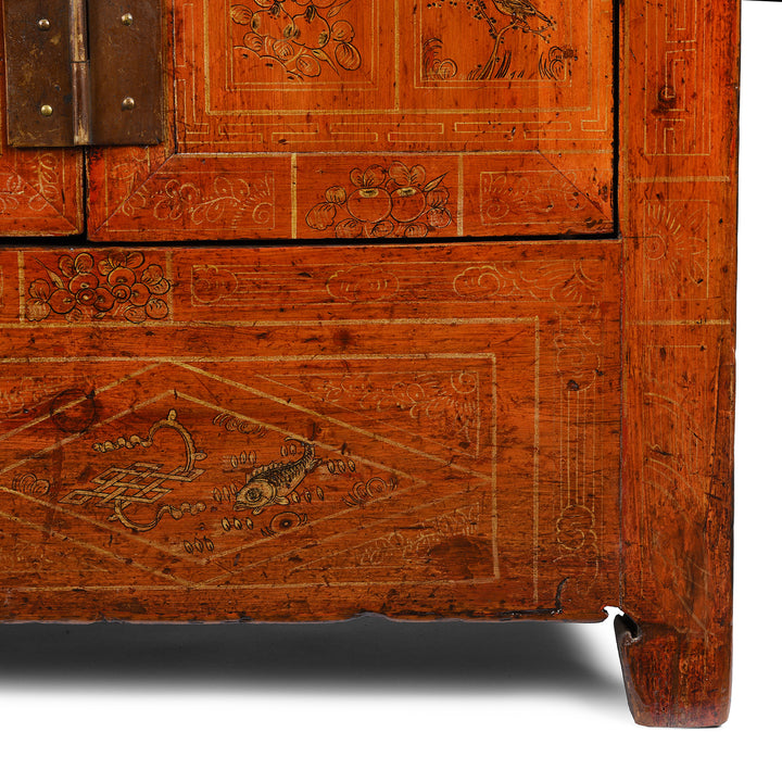 Leg Detail From Antique Red Lacquer Chinese Sideboard From Dongbei - Ca 1920 | INDIGO ANTIQUES