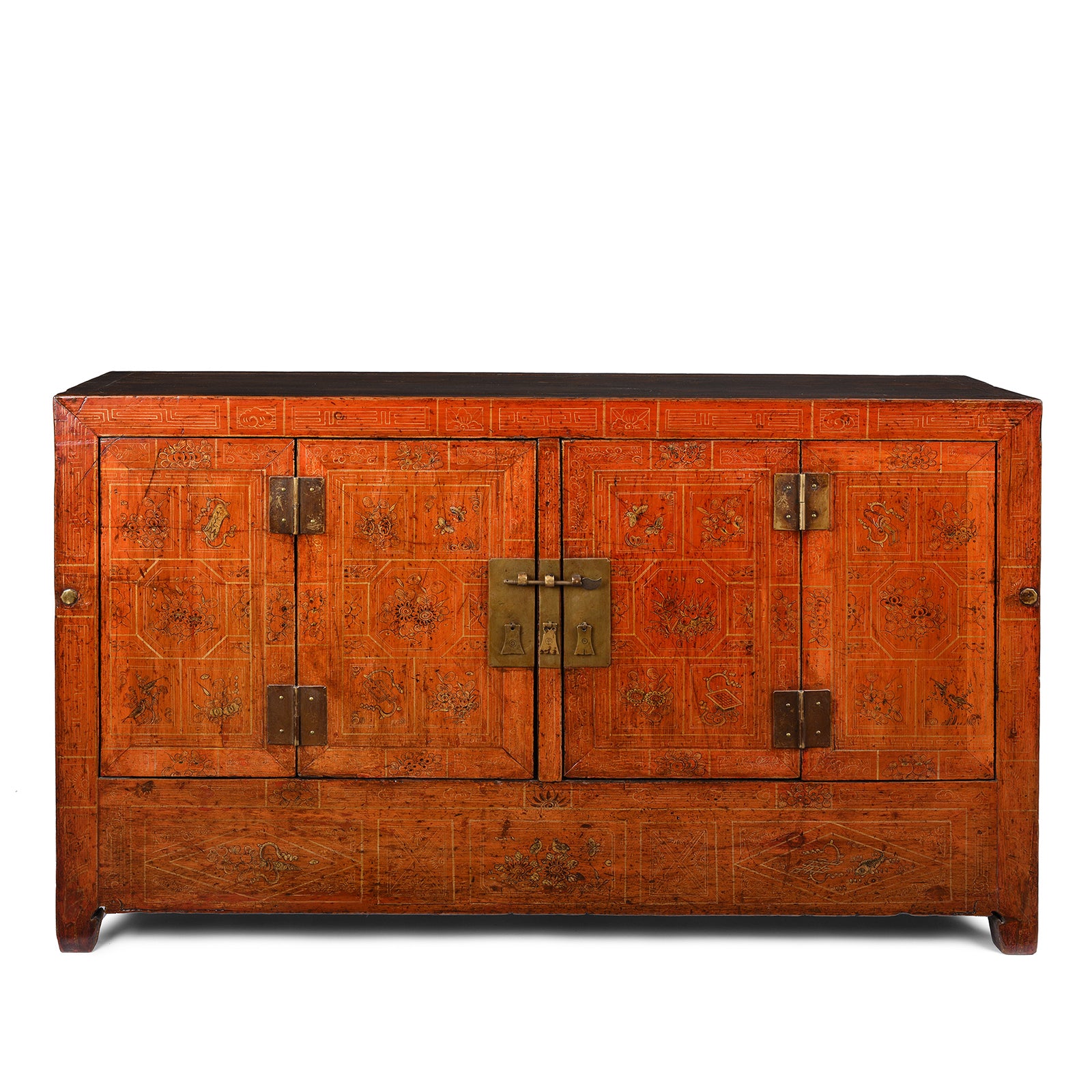 Antique Red Lacquer Chinese Sideboard From Dongbei - Ca 1920 | INDIGO ANTIQUES