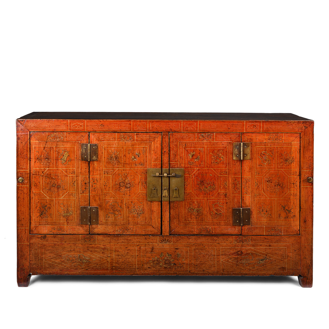 Antique Red Lacquer Chinese Sideboard From Dongbei - Ca 1920 | INDIGO ANTIQUES