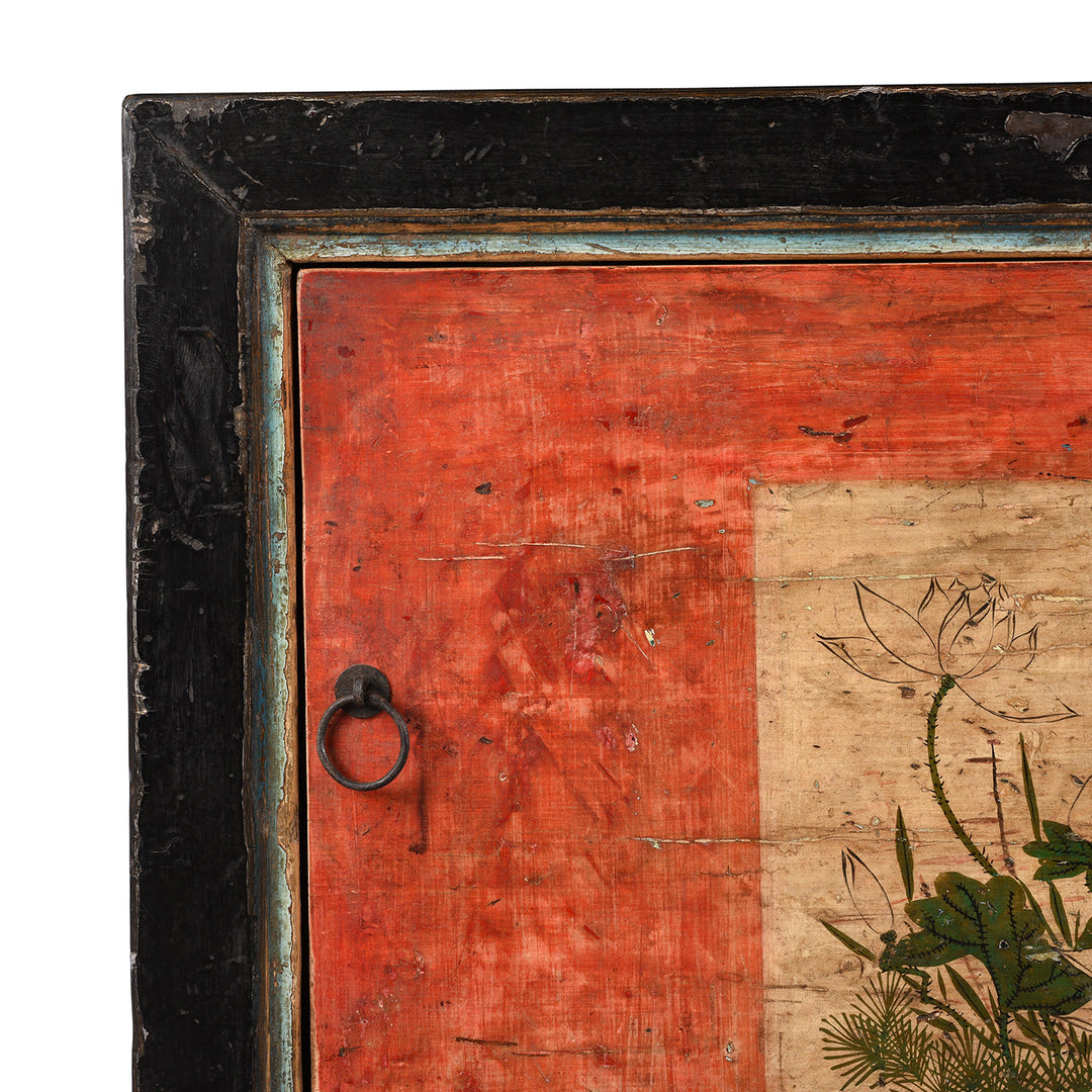 Corner Detail From Antique Painted Mongolian Grain Store Sideboard - 19th Century | Indigo Antiques