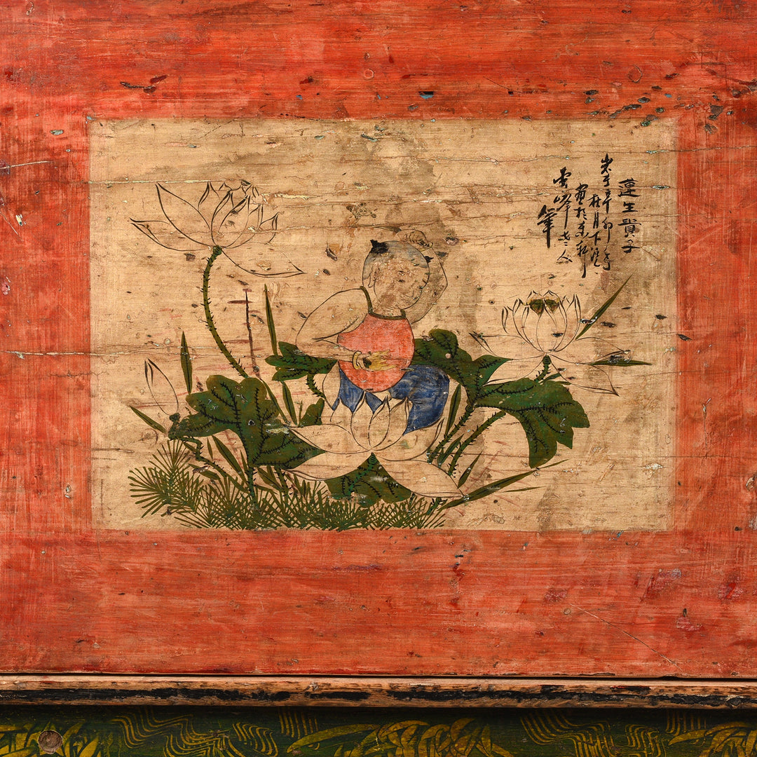 Paintwork Detail From Antique Painted Mongolian Grain Store Sideboard - 19th Century | Indigo Antiques