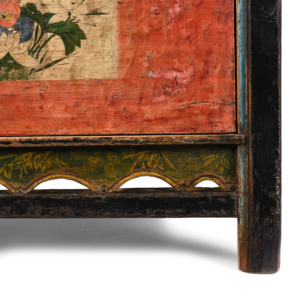 Leg Detail From Antique Painted Mongolian Grain Store Sideboard - 19th Century | Indigo Antiques