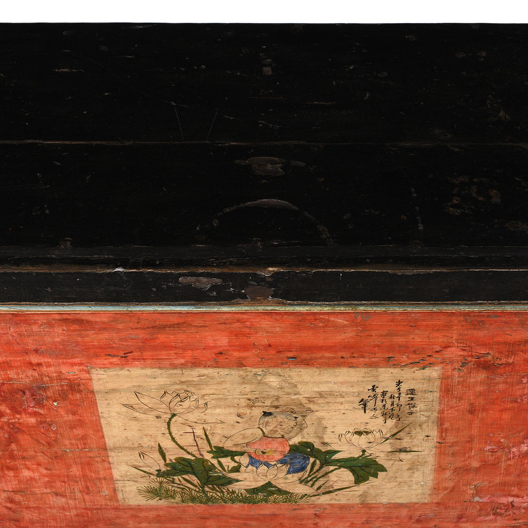 Top Down Detail From Antique Painted Mongolian Grain Store Sideboard - 19th Century | Indigo Antiques