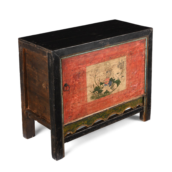 Angled View Of Antique Painted Mongolian Grain Store Sideboard - 19th Century | Indigo Antiques
