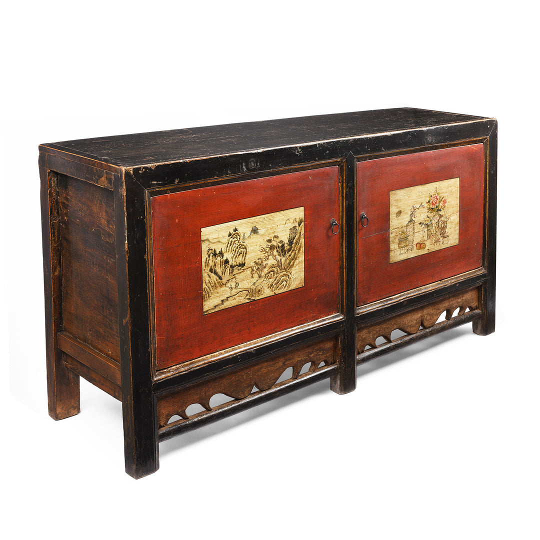 Angled View Of Antique Painted Mongolian Grain Store Sideboard - 19th Century | Indigo Antiques