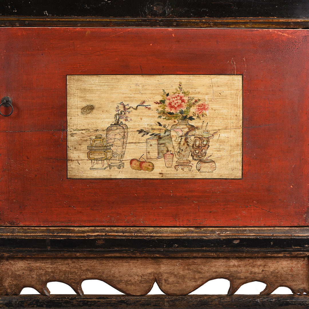 Paintwork Detail From Antique Painted Mongolian Grain Store Sideboard - 19th Century | Indigo Antiques