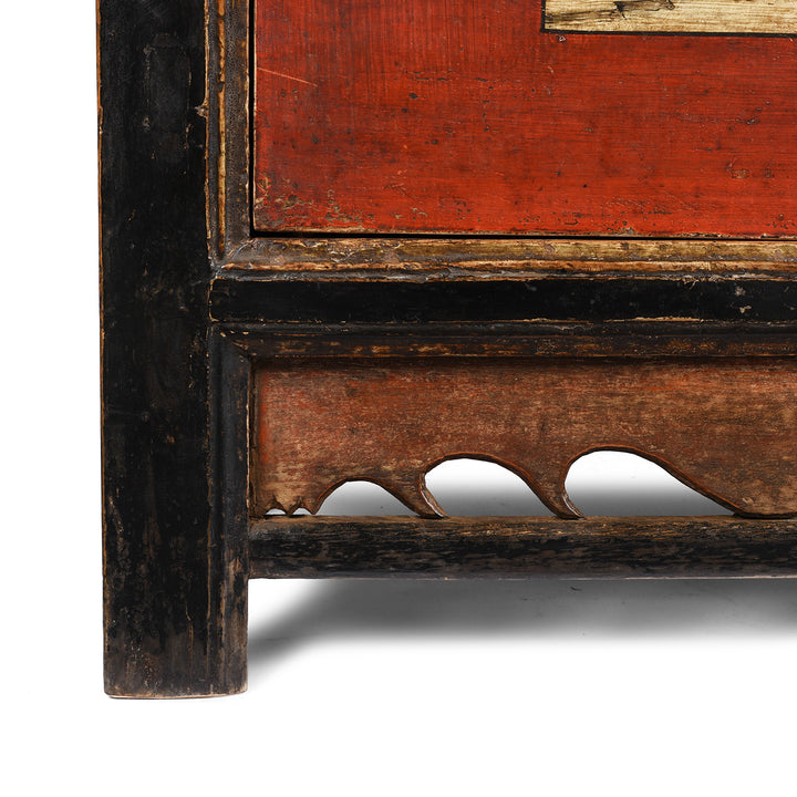 Leg Detail From Antique Painted Mongolian Grain Store Sideboard - 19th Century | Indigo Antiques