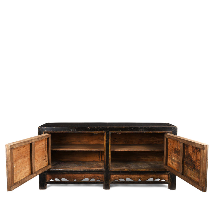 Open Doors View Of Antique Painted Mongolian Grain Store Sideboard - 19th Century | Indigo Antiques