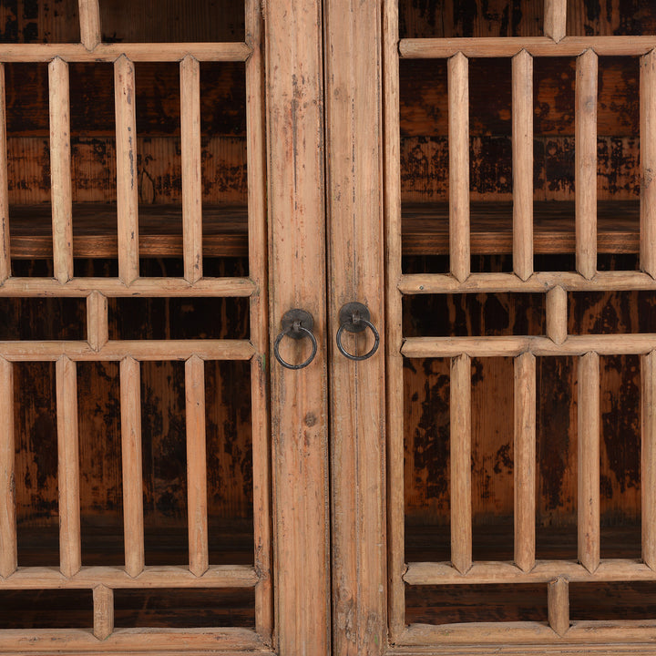 Iron Hardware Detail from a Antique Chinese Lattice Kitchen Cabinet From Shanghai | Bleached Pine Wood | Indigo Antiques