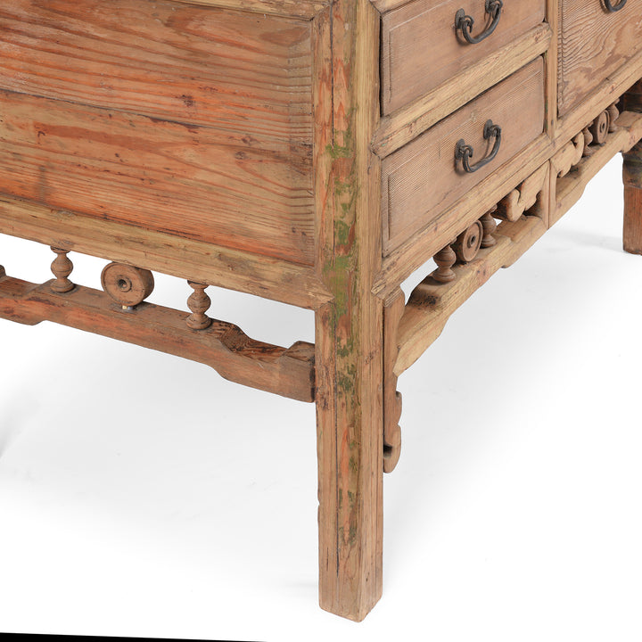 Leg Detail From Antique Elm & Pine Noodle Cabinet From Shanghai - 19th Century | Indigo Antiques