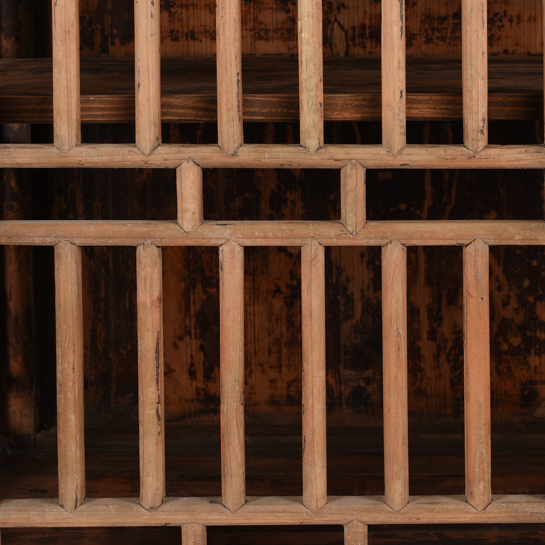 Lattice detail from an Antique Chinese Lattice Kitchen Cabinet From Shanghai | Bleached Pine Wood | Indigo Antiques