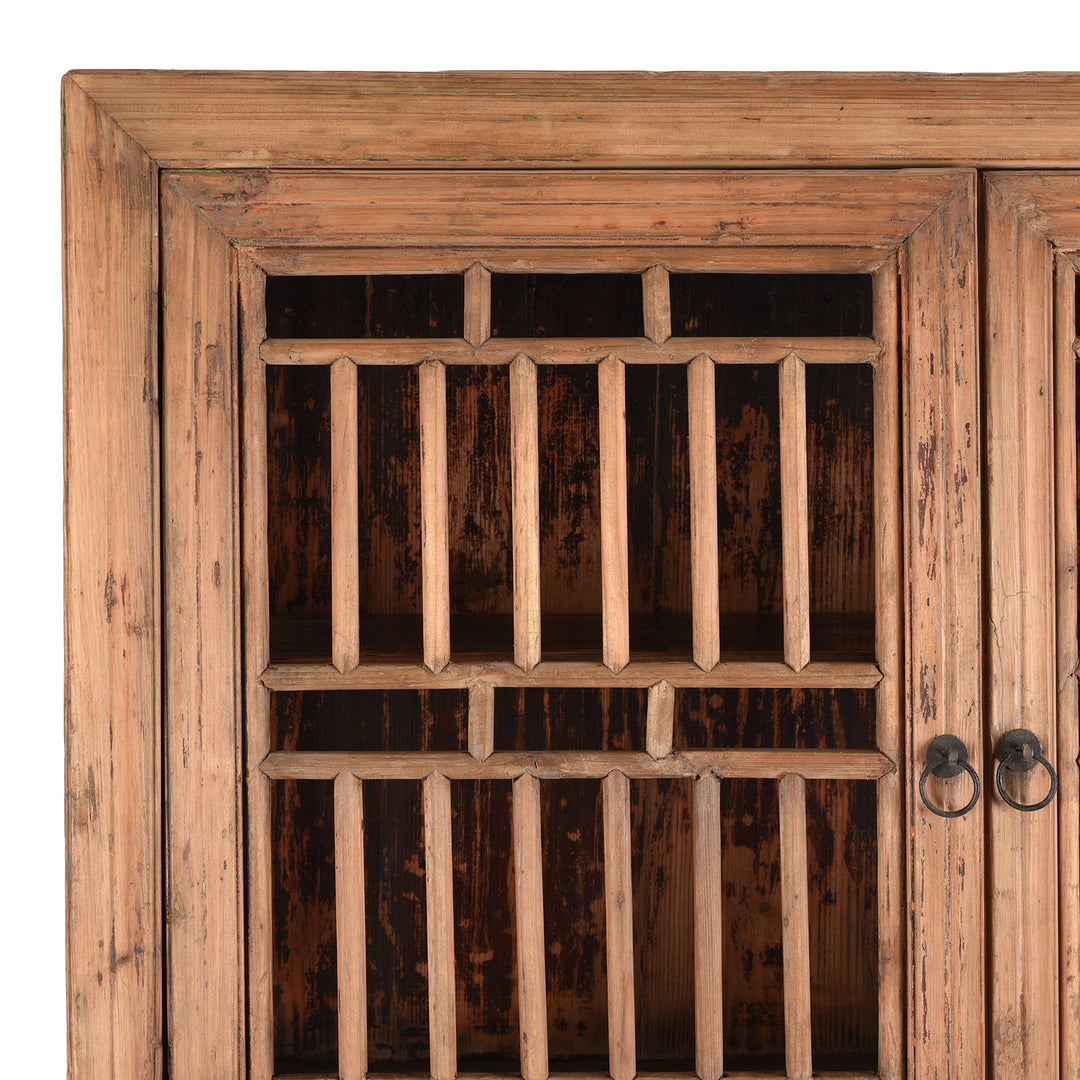 Door detail from a Antique Chinese Lattice Kitchen Cabinet From Shanghai | Bleached Pine Wood | Indigo Antiques