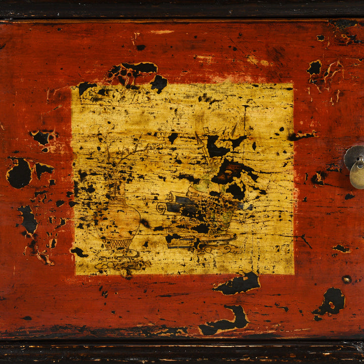 Detail From Antique 3 Door Painted Shanxi Sideboard - Ca 1920 | Indigo Antiques