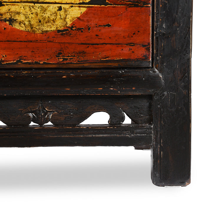 Leg Detail From Antique 3 Door Painted Shanxi Sideboard - Ca 1920 | Indigo Antiques